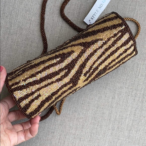 Beaded Brown Animal Tiger Print bag - Picture 3 of 5